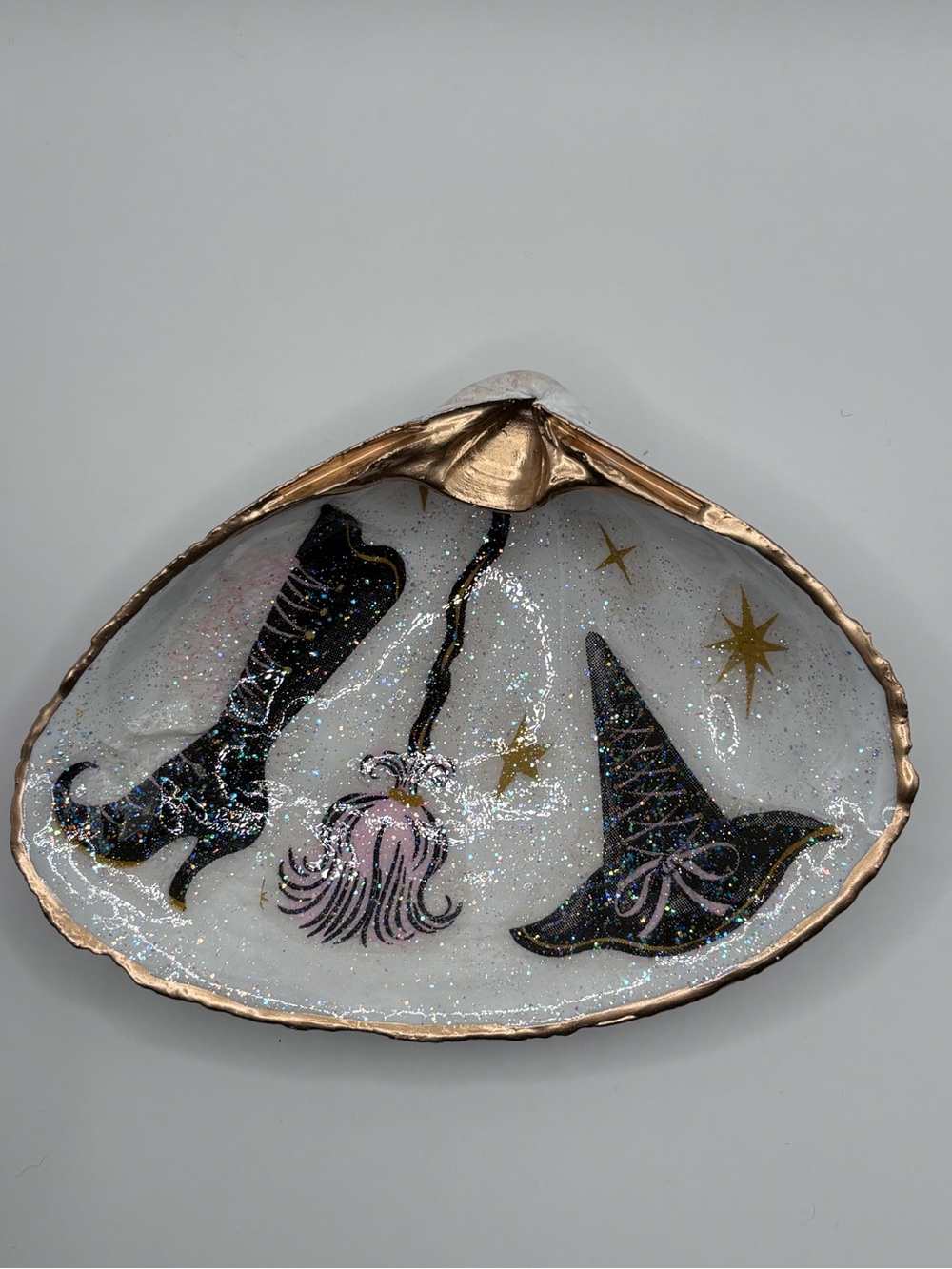 Witchy Décor Trinket Shell Dish with Glittery Witch Motifs - Picture 3 of 4